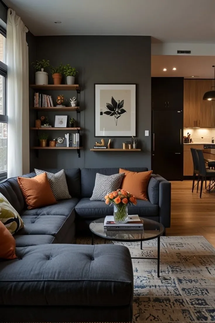 After: styled living room with grey sectional and layered decor, Syokimau